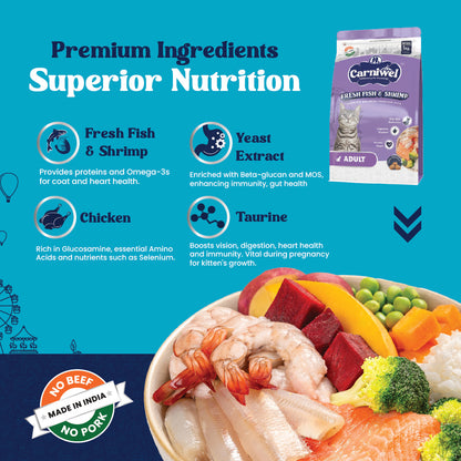 Carniwel with Fresh Fish & Shrimp, Dry Cat Food, Adult